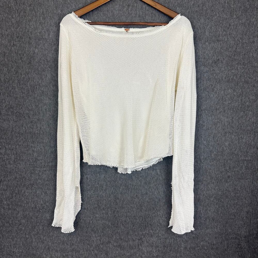 Free People Beau Mesh Net White Long Sleeve Womens L Grunge Rock Streetwear
